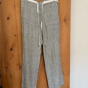 Caslon Women’s Linen-Blend Drawstring Pants in Grey/Cream